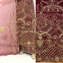 Load image into Gallery viewer, Opulent Wine Net Lace Designer George Wrapper with Blouse- NLDG197