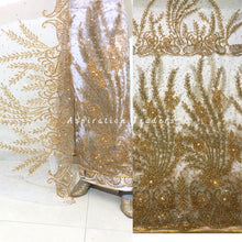 Load image into Gallery viewer, Beautiful White and Gold Heavy Beaded Designer Net Lace George wrapper Set - NLDG198
