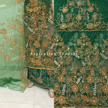 Load image into Gallery viewer, Gorgeous Nigerian Green New Wedding Net George Wrapper Set - NLDG199