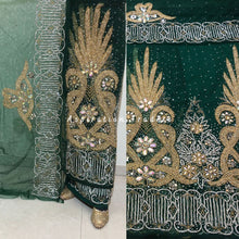 Load image into Gallery viewer, Envious Green Heavy Beaded Net Lace Designer George with Blouse - NLDG207