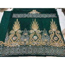 Load image into Gallery viewer, Envious Green Heavy Beaded Net Lace Designer George with Blouse - NLDG207