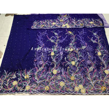 Load image into Gallery viewer, Royal Purple colored Heavy Beaded Designer Net George Wrapper set - NLDG208