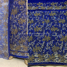 Load image into Gallery viewer, Magestic Royal Blue Heavy Beaded NET LACE Designer George With Blouse - NLDG210