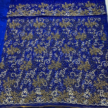 Load image into Gallery viewer, Magestic Royal Blue Heavy Beaded NET LACE Designer George With Blouse - NLDG210