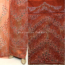 Load image into Gallery viewer, Alluring Burnt Orange Heavy Beaded Designer Net Lace George wrapper Set - NLDG215