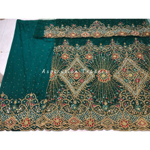 Load image into Gallery viewer, Gorgeous Teal Green Heavy Beaded NET George Wrapper set with blouse - NLDG216