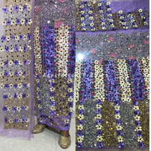 Load image into Gallery viewer, Ethereal Lilac colored beaded with sequence beaded net lace george wrapper set - NLDG219