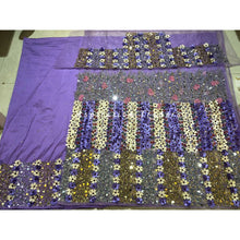 Load image into Gallery viewer, Ethereal Lilac colored beaded with sequence beaded net lace george wrapper set - NLDG219