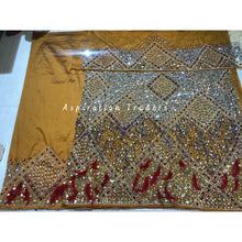 Load image into Gallery viewer, Vintage Mustard Gold Designer Net lace George Wrapper set - NLDG220