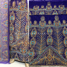 Load image into Gallery viewer, PURPLE Heavy Beaded Designer Net lace George Wrapper set - NLDG221