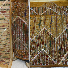 Load image into Gallery viewer, Mustard Gold Heavy Beaded Designer Net lace George Wrapper set - NLDG222