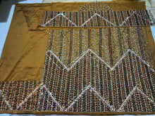 Load image into Gallery viewer, Mustard Gold Heavy Beaded Designer Net lace George Wrapper set - NLDG222