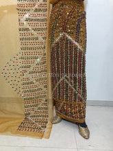 Load image into Gallery viewer, Mustard Gold Heavy Beaded Designer Net lace George Wrapper set - NLDG222