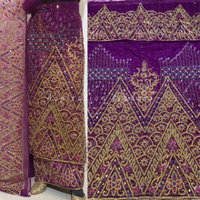 Load image into Gallery viewer, One Unique Magenta Designer Net lace George Wrapper set - NLDG223