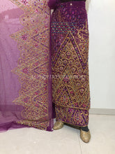 Load image into Gallery viewer, One Unique Magenta Designer Net lace George Wrapper set - NLDG223