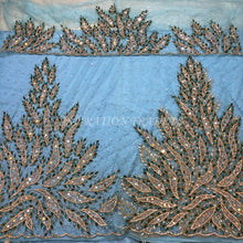 Load image into Gallery viewer, Fresh Sky Blue George with Green stone & Mirror work Net lace Wrapper Set NLDG224