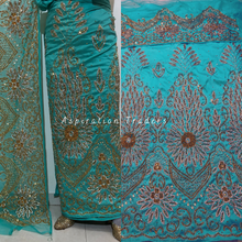 Load image into Gallery viewer, Sober Sea Green with Gold Beaded work Designer George set - NLDG226