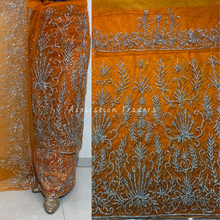 Load image into Gallery viewer, Bold Navy Blue Net Lace Designer George With Silver Beaded Work Set - NLDG227