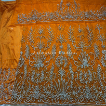 Load image into Gallery viewer, Bold Navy Blue Net Lace Designer George With Silver Beaded Work Set - NLDG227