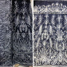 Load image into Gallery viewer, Bold Navy Blue Net Lace Designer George With Silver Beaded Work Set - NLDG227