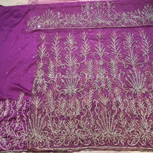 Load image into Gallery viewer, Bold Navy Blue Net Lace Designer George With Silver Beaded Work Set - NLDG227