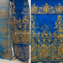 Load image into Gallery viewer, Rustic Deep Turquoise Blue George with Gold Beaded Work Designer set - NLDG228