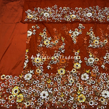 Load image into Gallery viewer, Zesty Burnt Orange with 3D Sequence Flower Work Designer George set - NLDG230