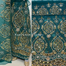 Load image into Gallery viewer, Snazzy Teal Green Handmade Heavy Gold Mirror Work Designer George set - NLDG231