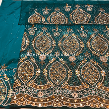 Load image into Gallery viewer, Snazzy Teal Green Handmade Heavy Gold Mirror Work Designer George set - NLDG231