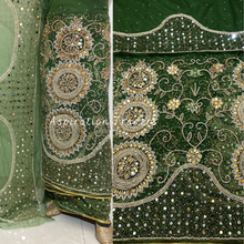 Load image into Gallery viewer, Primary Myrtle Green Handcrafted Heavy Gold Mirror Work Designer George set - NLDG232