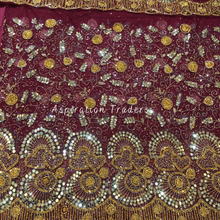 Load image into Gallery viewer, Jazzy Burgundy George With Heavy Gold Mirror & Bling Beaded Work Designer set - NLDG233