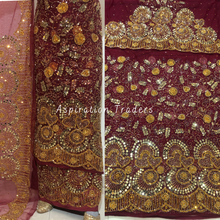 Load image into Gallery viewer, Jazzy Burgundy George With Heavy Gold Mirror & Bling Beaded Work Designer set - NLDG233