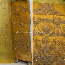 Load image into Gallery viewer, Sunny Yellow Net Lace George With Gold Beaded & Mirror Work Designer set - NLDG234