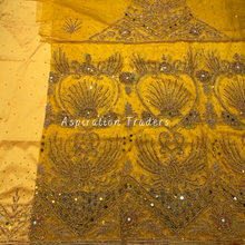 Load image into Gallery viewer, Sunny Yellow Net Lace George With Gold Beaded & Mirror Work Designer set - NLDG234