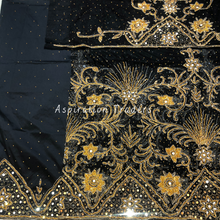 Load image into Gallery viewer, Bleak Black With Gold Mirror & Beaded Work George Wrapper Set With Blouse - NLDG235