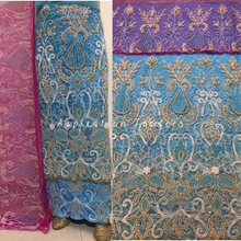 Load image into Gallery viewer, Pale Sky Blue Heavy Beaded George Wrapper With Contrast Blouse Designer set - NLDG236