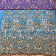 Load image into Gallery viewer, Pale Sky Blue Heavy Beaded George Wrapper With Contrast Blouse Designer set - NLDG236