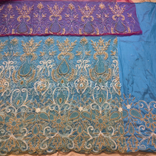 Load image into Gallery viewer, Pale Sky Blue Heavy Beaded George Wrapper With Contrast Blouse Designer set - NLDG236