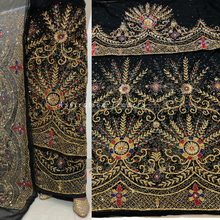 Load image into Gallery viewer, Iconic Red with Multi Colour Crystal Stone with Gold Beaded George Wrapper Designer set - NLDG237