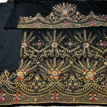 Load image into Gallery viewer, Iconic Red with Multi Colour Crystal Stone with Gold Beaded George Wrapper Designer set - NLDG237