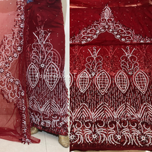 Load image into Gallery viewer, Chintzy Maroon Bling White Beaded with Tassel Fringes Designer George Wrapper set - NLDG239