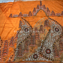 Load image into Gallery viewer, Jazzy Orange with Heavy Roxy stone & Golden Fringes Designer George wrapper set - NLDG240