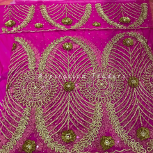 Load image into Gallery viewer, Graceful Pink Handcrafted Gold Stone Work Net Lace George Wrapper Set with Blouse- NLDG247