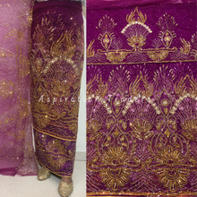 Load image into Gallery viewer, Sassy Magenta Heavy Gold Beaded with Crystal Stone work George Wrapper Set with Blouse- NLDG249