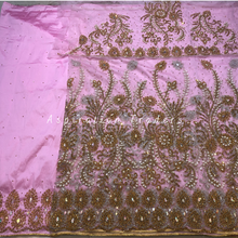 Load image into Gallery viewer, Magestic Navy Blue Pearl Work With Gold Beaded Net Lace George Wrapper Set with Blouse- NLDG250