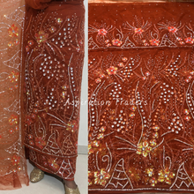 Load image into Gallery viewer, Saffron Burnt Orange Classic Sequin Flower Work With Stone Beaded George Wrapper Set- NLDG254