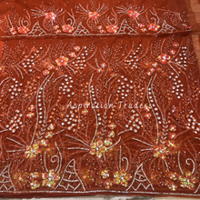 Load image into Gallery viewer, Saffron Burnt Orange Classic Sequin Flower Work With Stone Beaded George Wrapper Set- NLDG254
