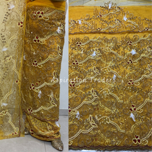 Load image into Gallery viewer, Modest Mango Gold George with Sequin Gold Beaded & Feather Work Wrapper Set- NLDG259