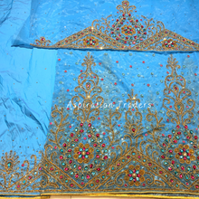 Load image into Gallery viewer, Alluring Sky Blue Crystal Stone Beaded Designer Net Lace George Wrapper Set- NLDG260