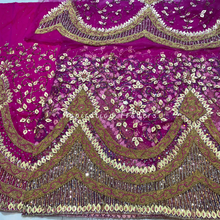 Load image into Gallery viewer, Refined Purple Heavily Multi Stone Beaded Gold Flower Work George Wrapper Set with Blouse - NLDG261